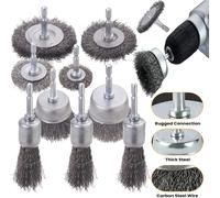Jeu de 10 brosses à roue à brosse métallique, brosse métallique pour perceuse, tige hexagonale de 1/4 pouces, roue métallique sertie en acier au carbone grossier de 0.012 pouces 3pcs