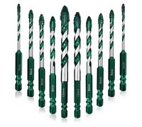 Jeu de 10 forets pour carrelage, avec revêtement en cobalt, pour verre, céramique, béton, métal, brique, plastique et bois (3-12 mm)