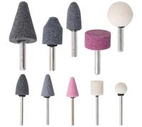 Jeu de 10 meules abrasives pour le ponçage, le polissage et le débarrassement des bavures, avec tige de perçage, adapté aux métaux, au verre, à la céramique, aux plastiques et au bois