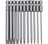 Jeu de 11 embouts de tournevis Torx longs de sécurité, tige hexagonale 1/4 pouce, acier S2, Torx T6 à T40, accessoires d'outillage 100 mm (4 pouces),75 mm (2,95 pouces)50BV30