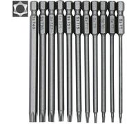 Jeu de 11 embouts de tournevis Torx longs, magnétiques - tige hexagonale 1/4"" - tailles T6 à T40 - longueur 100 mm