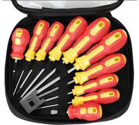 Jeu de 11 tournevis à embout magnétique, 5 manches en acier au chrome-vanadium, revêtement antidérapant, comprenant 5 tournevis plats et 5 tournevis cruciformes, avec coffret à outils
