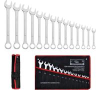 Jeu de 14 clés à cliquet plates - Jeu mixte de clés à douille 8-24 mm - Acier au chrome-vanadium - Sacoche enroulable incluse