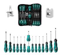 Jeu de 15 Tournevis, Tournevi Isolés Magnétiques 8 Tournevis à Tête Plate et 7 Cruciformes, Tournevi Electricien en Cr-V avec Magnétiseur et Sac de Rangement, Poignée Soft Grip,Pointe Noire Magnétique