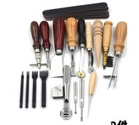 Jeu de 19 outils de travail en cuir, ensemble d'outils en cuir pour la couture à la main