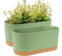 Jeu de 2 jardinières autonettoyantes Unyqoos®, dimensions 40,6 x 19,8 x 17,8 cm, avec trous de drainage et bac de récupération, couleur verte – idéales pour les rebords de fenêtres, les herbes aromati