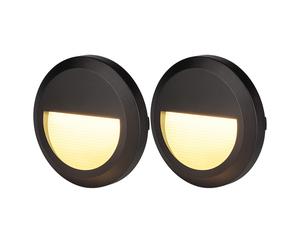 Jeu de 2 lampes d'escalier Lampe d'extérieur Lampe de façade noire Lumière d'escalier Lampe de terrasse ronde, IP65, LED 2W 80Lm blanc neutre, DxH 15x2,7 cm