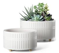 Jeu de 2 pots de fleurs en céramique blanche, de 16,5 cm et 20 cm, pour intérieur, avec trous de drainage, de forme cylindrique et décoratifs