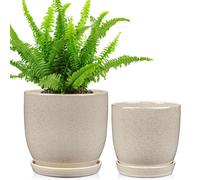 Jeu de 2 pots en céramique, beige, de 15 cm et 12 cm, avec sous-coupe, pour plantes d'intérieur