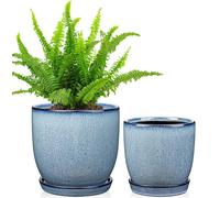 Jeu de 2 pots en céramique, bleu, de 15 cm et 12 cm, avec sous-coupe, pour plantes d'intérieur