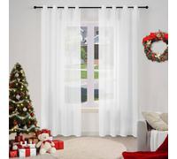 Jeu de 2 rideaux de voilage avec œillets, aspect lin, couleur blanche, dimensions : 135 x 225 cm