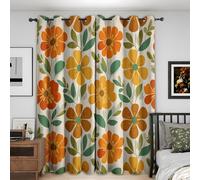 Jeu de 2 rideaux occultants - Motifs floraux vintage, jaune et orange, 117 x 183 cm