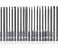 Jeu de 21 embouts magnétiques, tige cannelée de 1/4 pouce, embouts longs, tiges Torx, cannelées, cruciformes et plates