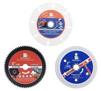 Jeu de 3 disques de coupe diamantés de 75 mm, avec un mandrin de 10 mm, pour le travail sur bois, métal et pierre, utilisables à sec ou à l'eau