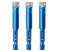Jeu de 3 forets diamant de 10 mm, avec douille hexagonale, pour carrelage, céramique, granit, verre et marbre