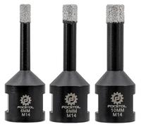 Jeu de 3 forets diamant de 6/8/10 mm, filetage M14, pour meuleuse d'angle