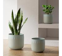 Jeu de 3 pots en céramique, bleu-gris, de 21 cm, 17 cm et 14 cm, avec trous de drainage