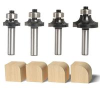 Jeu de 4 fraises à arrondir, tige de 8 mm, rayon standard, avec roulement à billes, pour défonceuse/table de défonçage