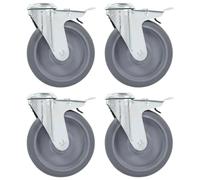 Jeu de 4 roulettes pivotantes - Roulettes en tissu pivotantes de 125 mm, avec double système de freinage et trou de fixation par vis - Roulettes de sécurité pour chariots et tables - couleur vert armé