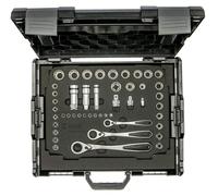 Jeu de 47 douilles, avec coffret de rangement, de tailles 1/4", 3/8" et 1/2"
