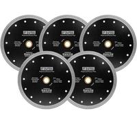 Jeu de 5 disques de coupe diamant de 180 mm x 22,23 mm, type "Mesh Turbo", pour carrelage, marbre et granit
