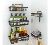 Jeu de 5 étagères de douche sans percer avec porte-savon - noir
