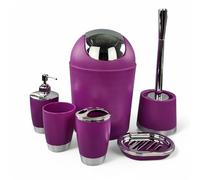 Jeu de 6 accessoires de salle de bain Dont distributeur de savon, brosse de WC et porte-brosse lilas