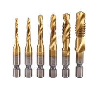 Jeu de 6 tarauds à filetage métrique, tailles métriques M3, M4, M5, M6, M8, M10, forets à filetage avec revêtement Hss, tige hexagonale de 1/4" pour percer le travail du bois