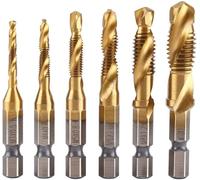 Jeu de 6 tarauds, Tige hexagonale à vis 1/4 ""M3-M10 Perceuse et taraudeuse HSS revêtue de Titane