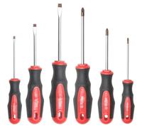Jeu de 6 tournevis avec embout magnétique, en acier S2, de couleur rouge et finition brillante