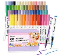 Jeu de 60 marqueurs acryliques, idéal pour le style anime, avec pointe pinceau, à base d'eau, couvrants, pour verre, pierre, bois, toile, tissu, et livrés dans une pochette. CE