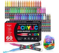 Jeu de 60 stylos à peinture acrylique, résistants à l'eau, avec embout pinceau de 1 à 6 mm, pour utilisation sur pierre, verre, bois, céramique, métal et toile