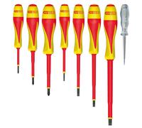 Jeu de 7 tournevis isolés 1000V, embouts plat/cruciforme, avec testeur LED