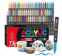 Jeu de 72 crayons à peinture acrylique, résistants à l'eau, avec pointe pinceau de 1 à 6 mm, résistants aux frottements, aux intempéries, pour utilisation sur pierre, verre, bois, céramique, tissu et