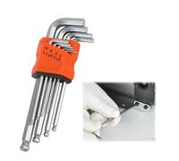 Jeu de 9 Clés Mâles Coudées 6 Pans Creux avec Tête Sphérique, en Acier Chrome Vanadium, Idéal pour Vis Difficilement Accessibles, Tailles de 1,5 à 10 mm llen Avec Support de Rangement