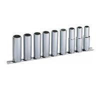 Jeu de 9 douilles longues 1/2'' sur rack de rangement SLJ-9R - 12 à 21 mm SAM OUTILLAGE