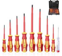 Jeu de 9 tournevis électriques VDE isolés - à fente, cruciforme et PZ - Jeu d'outils