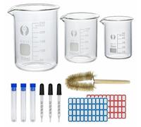 Jeu de béchers en verre borosilicaté, comprenant 250 ml, 100 ml et 50 ml, avec 3 pièces, pipettes et brosse
