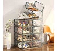 Jeu de boîtes de rangement pour chaussures - Boîtes transparentes empilables avec couvercle (gris)