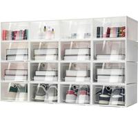 Jeu de boîtes de rangement pour chaussures, design empilable, transparent, blanc, 16 pièces