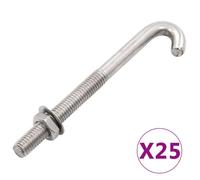 Jeu de boulons en J ancrés - Inox - M8x120 mm - Antirouille - Lot de 25 - Fixation solide