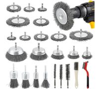 Jeu de brosses métalliques pour perceuse/visseuse sans fil - Jeu de brosses - 24 pièces - Tige de 6 mm - Emboîtement hexagonal - Différentes tailles - Argent