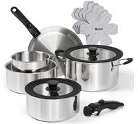 Jeu de casseroles en acier inoxydable, 14 pièces, avec couvercles, compatible four, lavable au lave-vaisselle