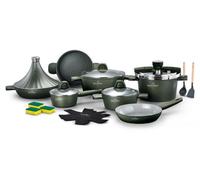 Jeu de casseroles Swiss Haus SH-GPC3020G, 20 pièces, revêtement en céramique de qualité saphir, sans , compatible avec les fours jusqu'à 220 °C, adapté aux plaques à induction, couleur verte