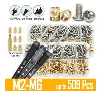 Jeu de chaleur, tête de pointe de fer à souder M2 M3 M4, inserts thermofusibles, écrou, vis en laiton, Kit d'insertion de filetage intégré, impression 3d en plastique 4A and EU 1set