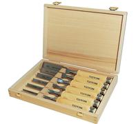 Jeu de ciseaux à bois 6,10,12,16,20,26mm manche en hêtre forme d'Ulm 6 pièces coffret HO TW