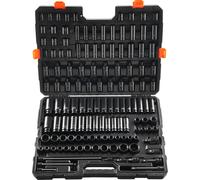 Jeu de clés à chocs VEVOR Jeu de clés à douilles 3/8 pouces & 1/2 pouces 130 pcs. jeu de clés à douilles SAE & métriques, 6 pans en acier allié Cr-Mo pour les réparations automobiles avec coffret de r