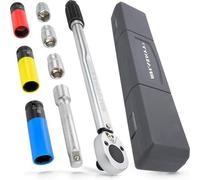 Jeu de clés à cliquet 1/2 pouce, 8 pièces, 28-210 Nm, avec jeu de douilles dynamométriques 17-19-21 mm et capuchons de protection - Outil professionnel pour la réparation automobile