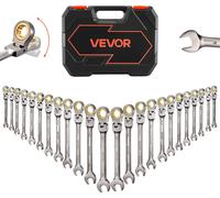 Jeu de clés à cliquet à tête flexible VEVOR, 24 pièces, métrique SAE 72 dents, clés à cliquet en acier Cr-V avec coffret de rangement, clés à fourche, clés à cliquet pour réparations automobiles, nick
