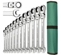 Jeu de clés à cliquet, anneau d'engrenage de 8 à 22mm, Kit de clés combinées à cliquet, tête Flexible métrique avec sac en toile 9 pcs(8-19mm)